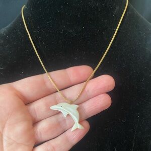Vintage Dolphin Carved Shell Necklace